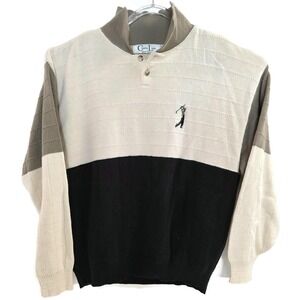 Vintage‎ Cypress Links Sweater Mens XL Beige Black Golf Mock Neck Pullover USA